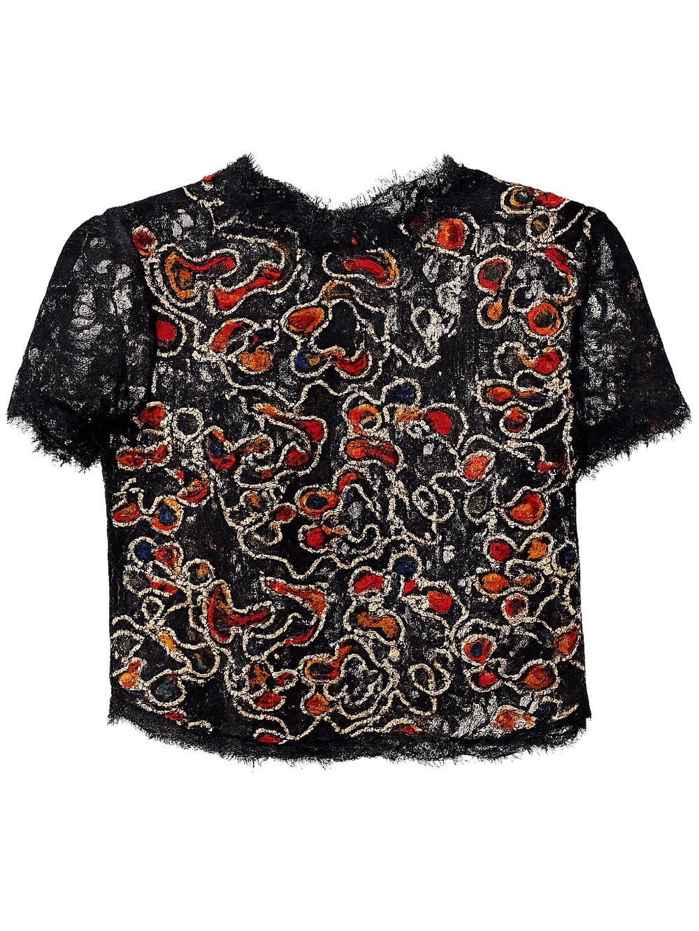 Zara Trafaluc 2017 Collection Black Embroidered Lace Short Sleeve Top Size S